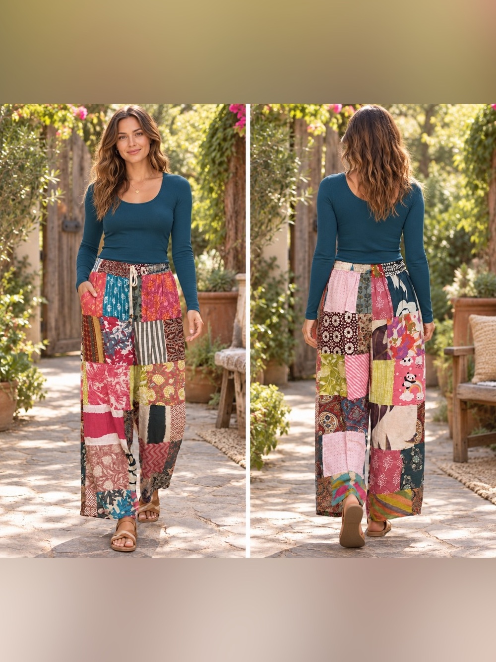 H017 NWT Kathmandu OS w14-21 Patchwork Boho Pants - Multicolor